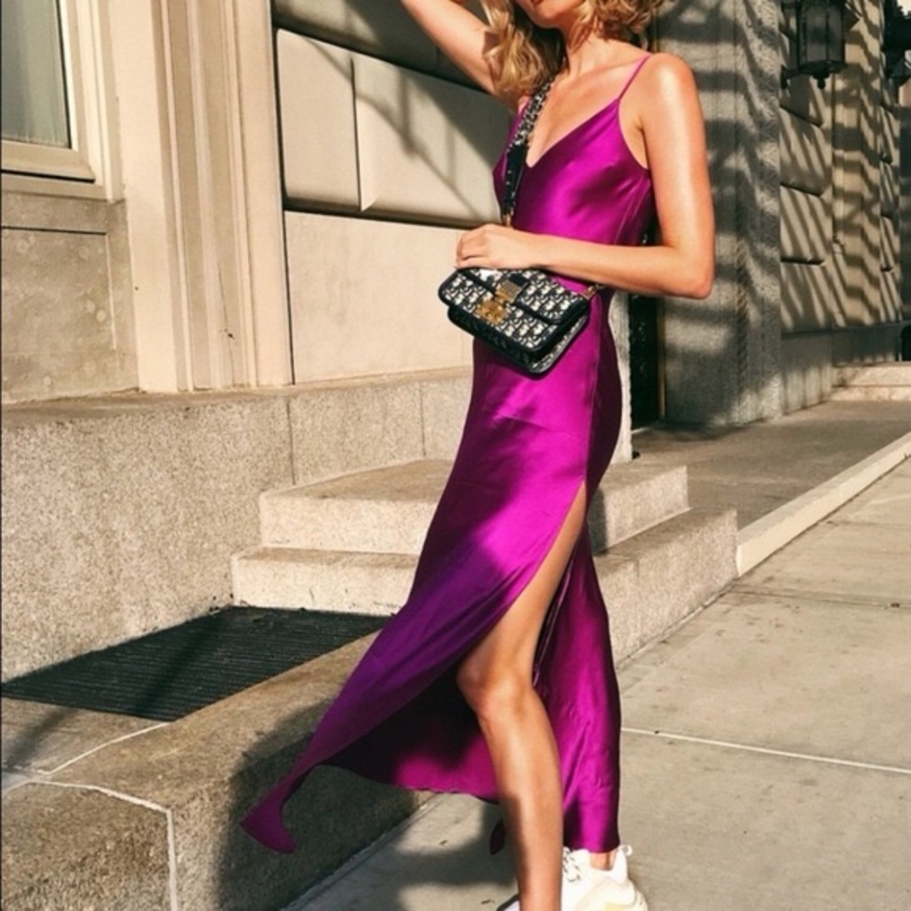 DANNIJO Pink Slip Dress Sleeveless V-Neck Midi